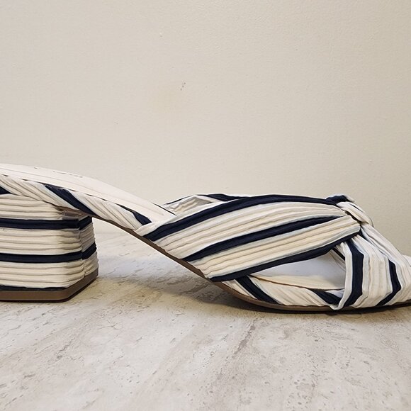 On 34th Womens Gaiaa Bow Block-Heel D Navy Stripe Fabric 10.5M - A014 \13 - Picture 5 of 10